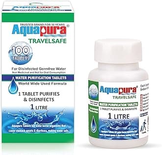 Aquapura Travelsafe Wat Purification Tabs, 100 Tablets Pack, Each Tablet For 1-2 Litres Water (Water Purifiers), 3 Years Shelf Life & Warranty