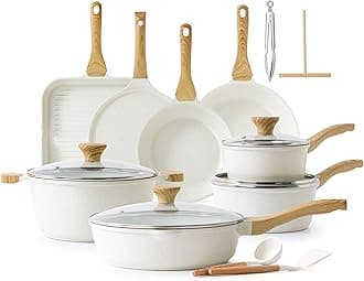 Nonstick Ceramic Cookware Set, 23 PCS Pots and Pans Non Toxic, PFAS & PFOA Free, Non Stick Healthy Kitchen Cooking Set with Stay-Cool Handles, White