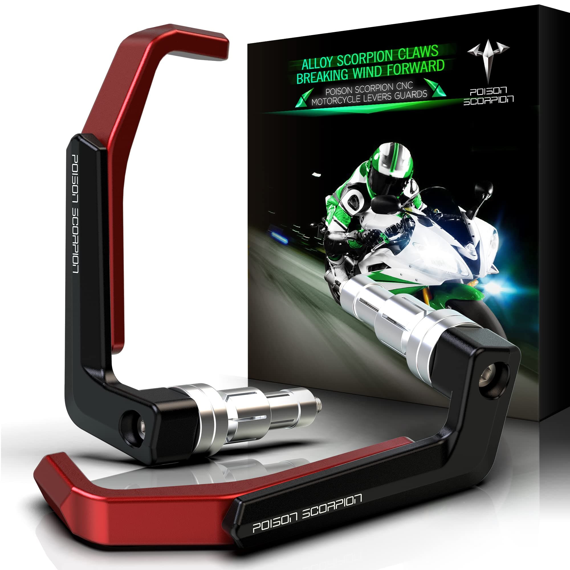 POISON SCORPION 7/8 Lever Guards Motorcycle Handlebar Protector | Universal Clutch Brake Extendable Bar End Handguards Brush Accessories 6061 T6 Aluminum CNC Red fit Sport Street Enduro Dirt Bike