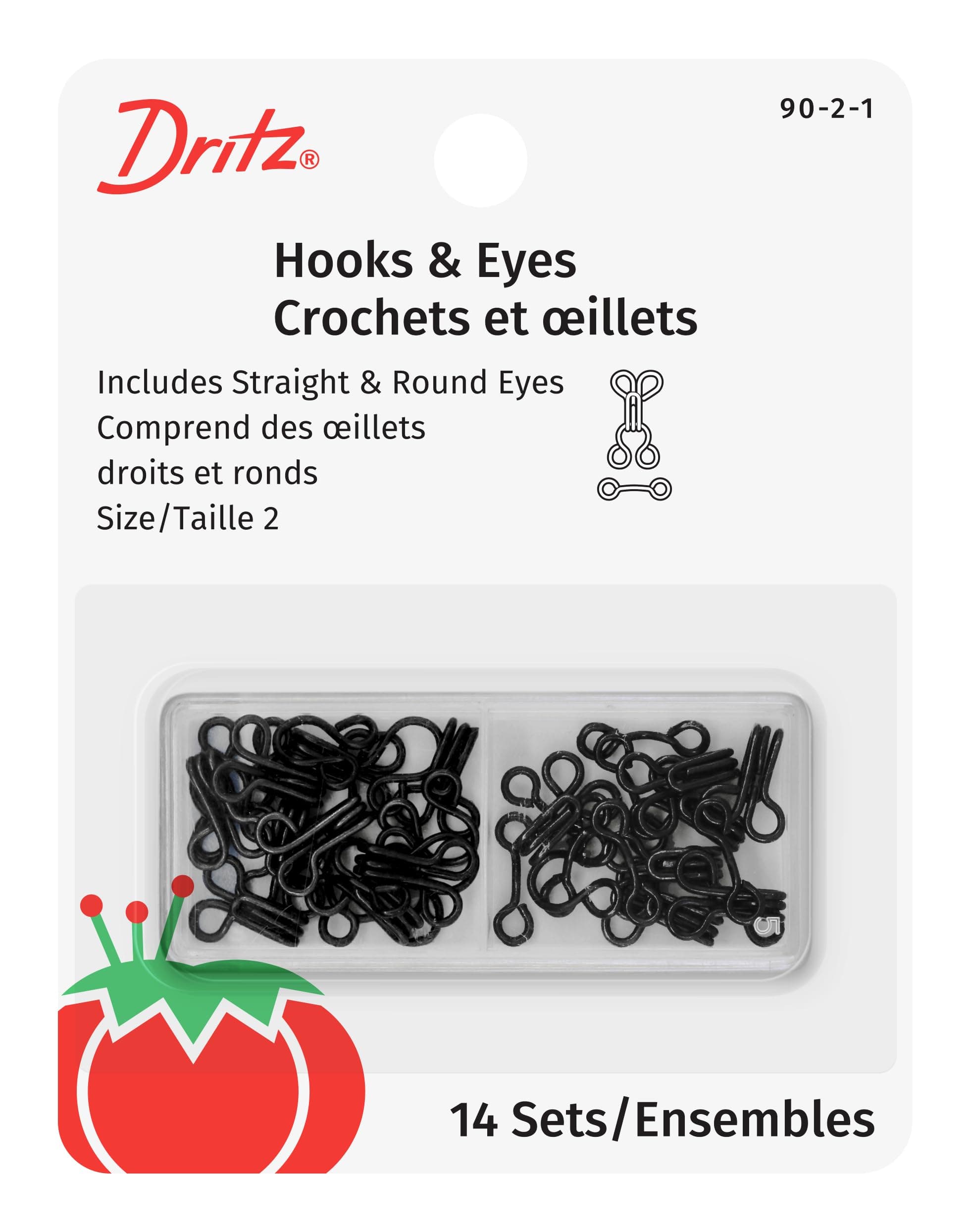 Dritz Hooks and Eyes, Size 2, 14 Count, Black-Steel