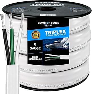6 Gauge 3 Conductor Marine Triplex Flat Wire - 2x50 ft Tinned Copper Oxygen-Free Insulated PVC - 6/3 AWG UL 1426 Standard for Boat & Automotive - 100 ft Total