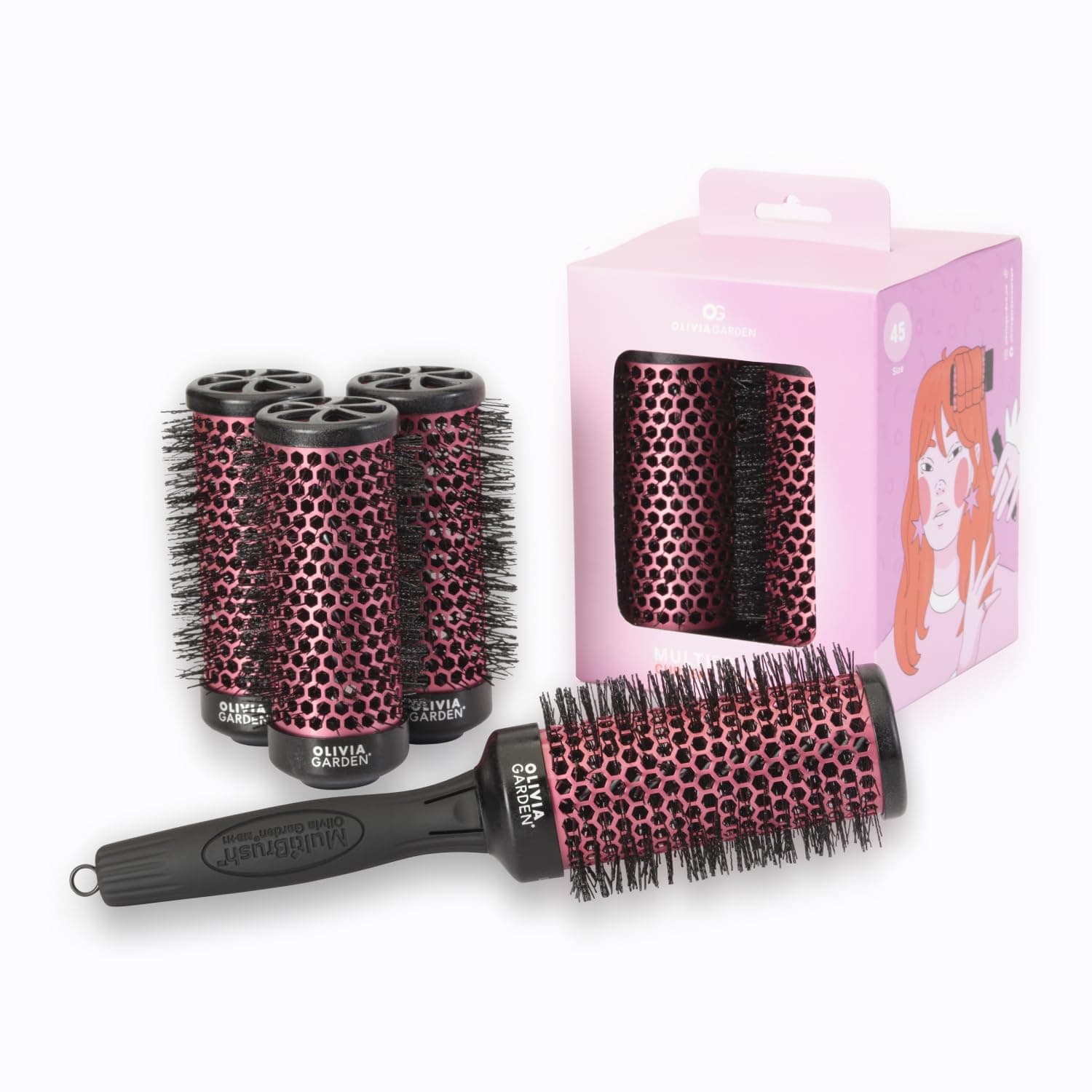 Multibrush Curlers Kit - 4 Barrels & 1 Handle - Leave-In Barrels perfect for Curls and Volume
