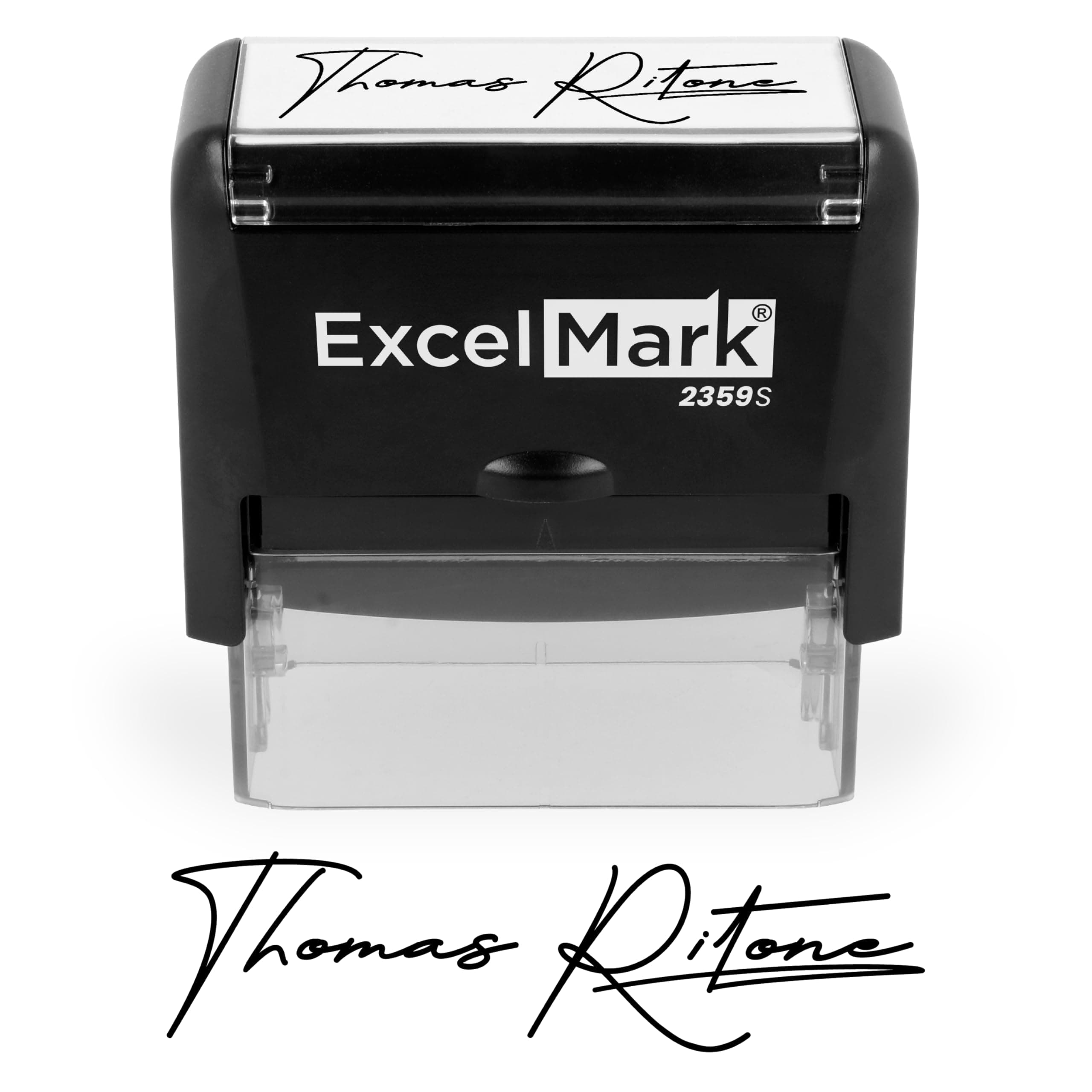 ExcelMark Custom Signature Stamp, Self-Inking Personalized Name Stamp – Upload Your Own Signature Image or Choose Script Font – Refillable Ink for Documents, Checks & Business Use - Large