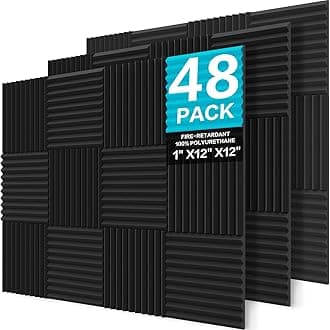 JBER Sound Proof Foam Panels Studio Acoustic Foam Panels, 48 Pack 1" X 12" X 12" Soundproofing Wedges Sound Proof Padding Fireproof Acoustic Treatment for Home Office - Black