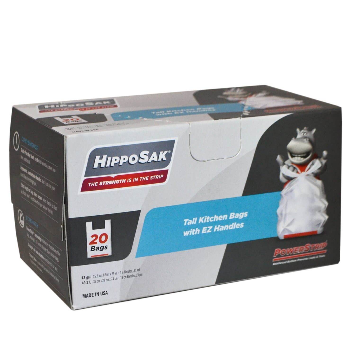 Hippo Sak Tall Kitchen Bag for Cat Litter Box Liner, White, 20 Count