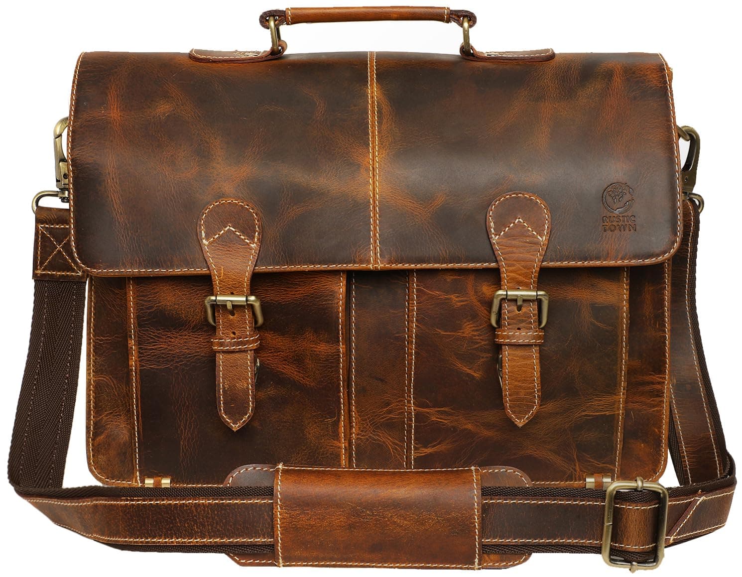 Handmade Leather Shoulder Briefcase Messenger Bag Mens 16 inch Laptop Satchel