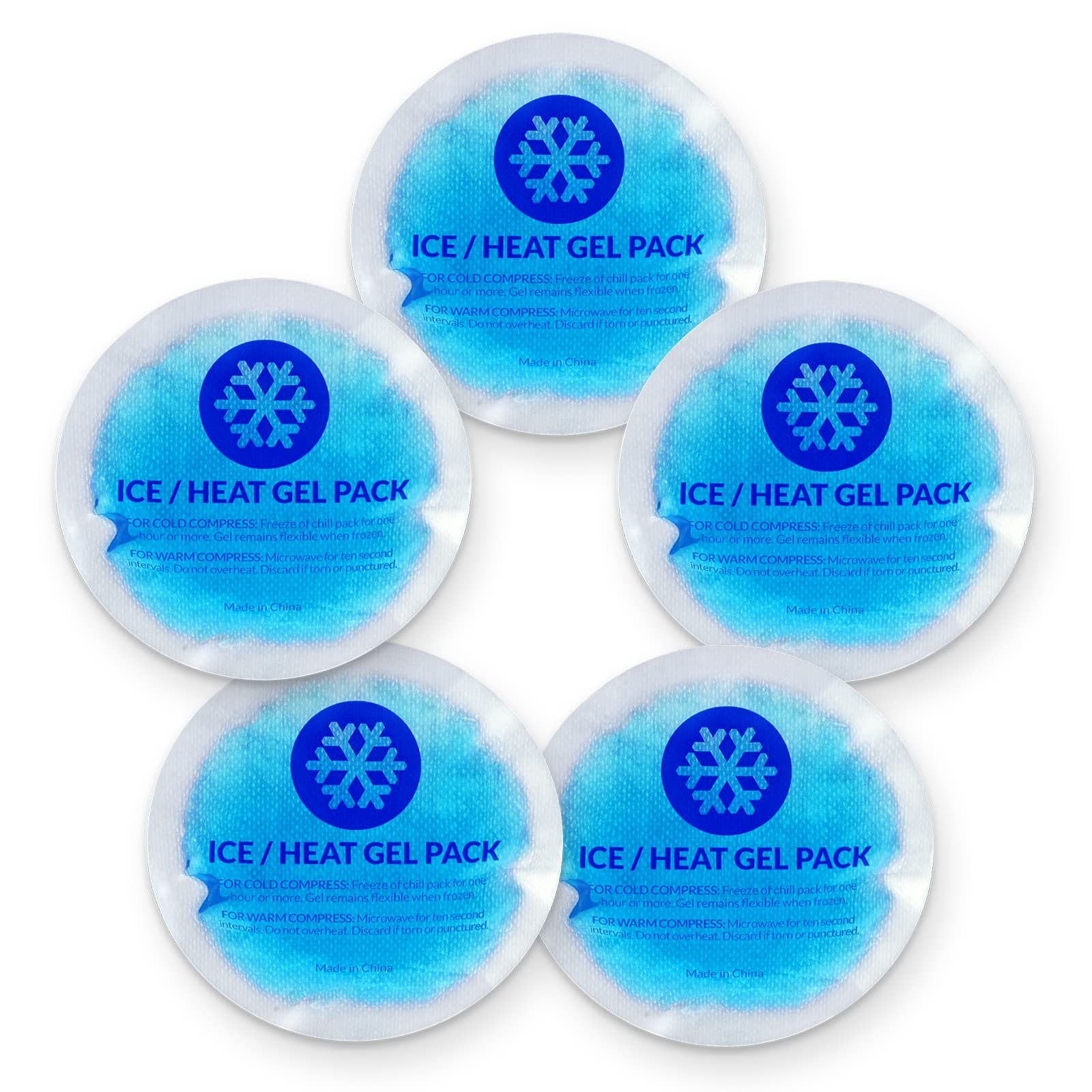 EverOne Round Reusable Gel Ice Pack with Cloth Backing for Hot & Cold Therapeutic Use, First Aid, Injuries, Breastfeeding, 5 Count
