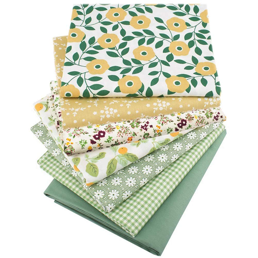 7pcs 10" X 10" (25cm X 25cm) Cotton Fabric Patchwork Squares Floral Patchwork Fabric - Green Series