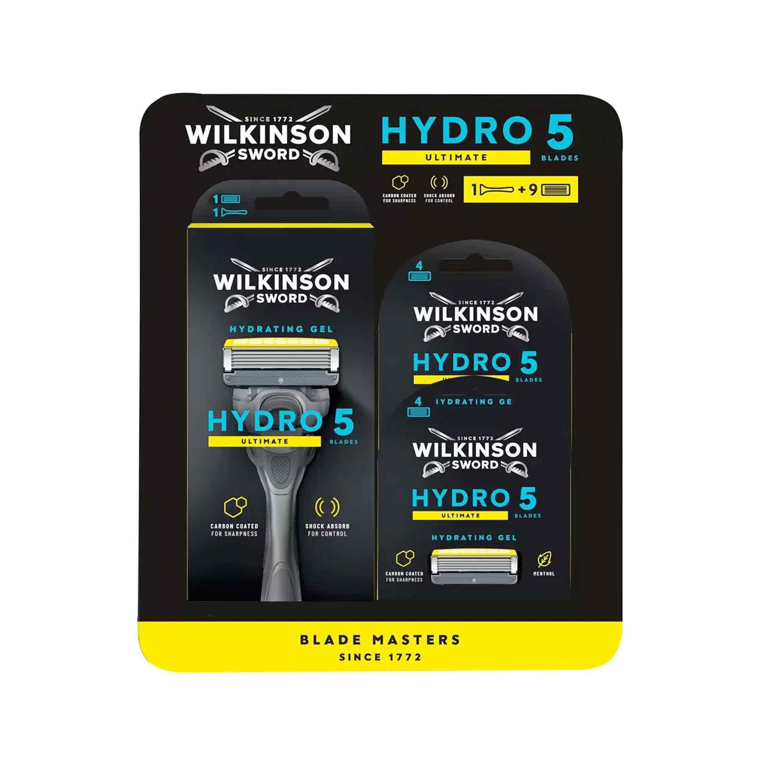 Wilkinson Sword Hydro 5 Ultimate Skin Protection Advanced - Pack of 1 Handle and 9 Razor Blades Men Shaving kit - Quality Razors for Men