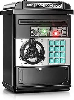 TEMI Piggy Bank for Kids, Electronic Coin Money Bank for 3 4 5 6 7 8 9 10 Year Old Boys Girls Gifts, Cash Coin Can ATM Bank for Kids 5-7, Christmas Birthday Gifts (Black)