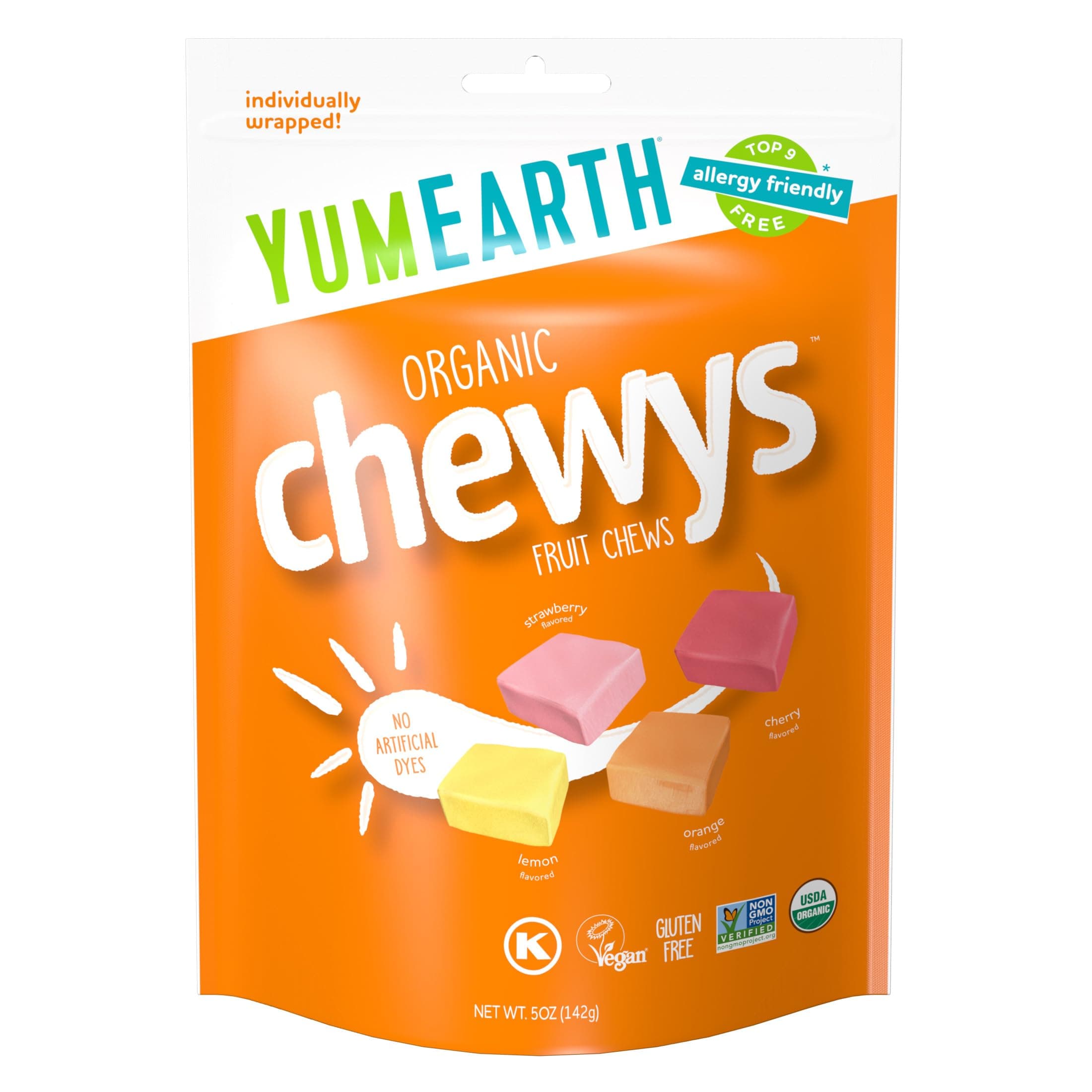 Organic Fruit Chews - Fruit Flavored Candy Chews, No Dye, Allergy Friendly, Gluten Free, Non-GMO, Vegan Candy with No Artificial Dyes, 5 Ounce
