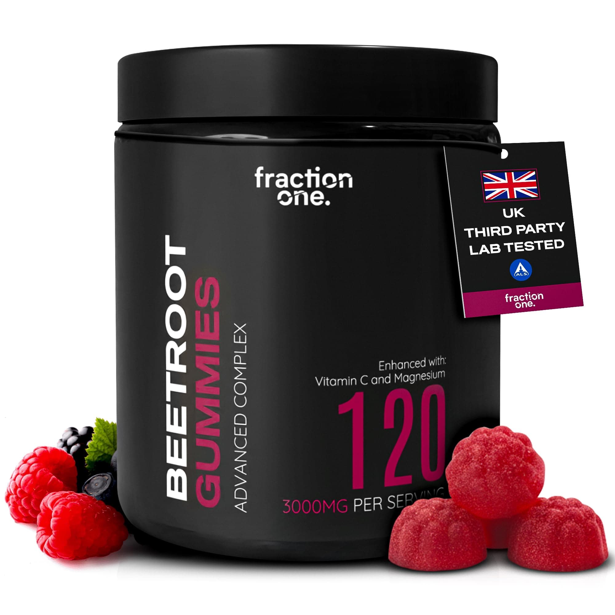 Fraction One Beetroot Gummies – 120 Gummies – 3000 mg per Serving, 5:1 Extract - Enhanced with Vitamin C and Magnesium – Supports Blood Pressure, Vegan, Nitric Oxide Supplement – 60 Days Supply