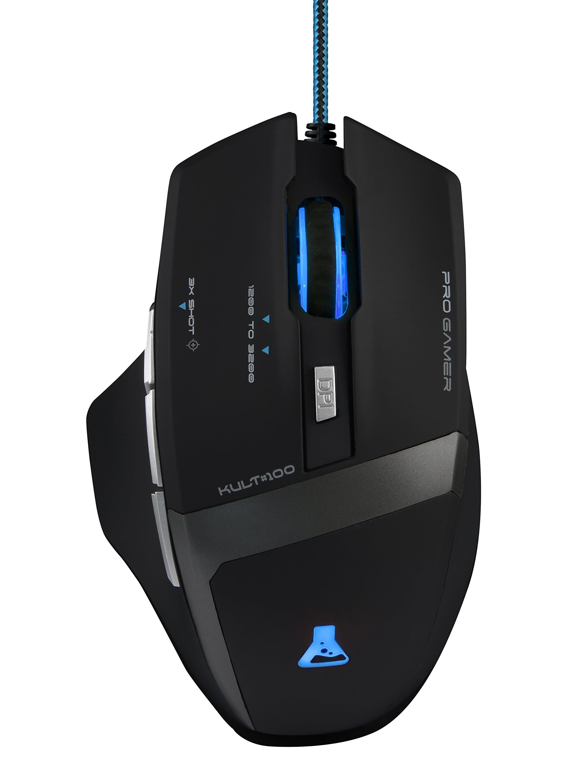 THE G-LAB - KULT 100 - High-Performance Gaming Mouse - 3200 DPI - 7 Buttons - Black with 4-colour Backlighting