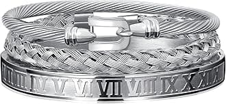 WFYOU 3PCS Stainless Steel Bracelets for Men Gold Roman Numeral Bangle Bracelet Twisted Cable Bracelet Adjustable Cuff Bracelet Mens Luxury Jewelry Bracelets Gifts