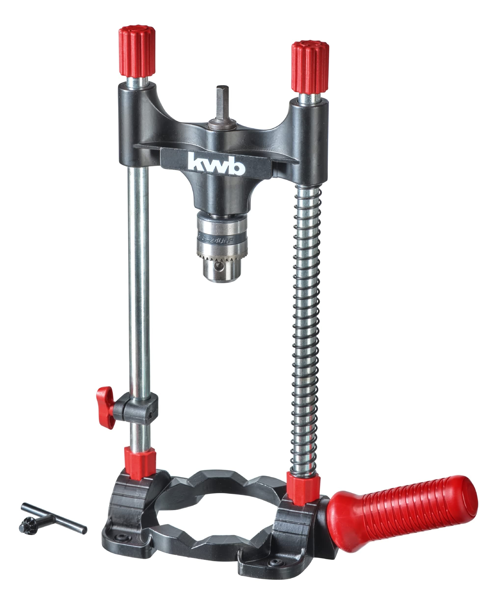 KWB Drill Stand with Chuck, HEX Drive/Mobile Drill Stand for Cordless Screwdrivers and Drill Machines, Adjustable Angle Locking 45 60 75 90°, for Flat and Round WORKPIECES