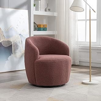 Homtique Small Swivel Barrel Chair,Comfy Round Club Chairs for Living Room Bedroom,360 Degree Swivel Single Sofa Lounge Accent Chair Boucle Armchair for Apartment,Hotel (Teddy-red)