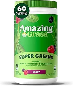 Greens Blend Superfood: Super Greens Powder Smoothie Mix with Spirulina, Chlorella, Beet Root Powder, Digestive Enzymes & Probiotics, Berry, 60 Servings (Packaging May Vary)