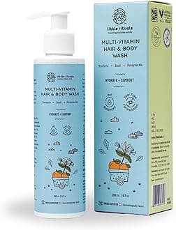 Baby Multi-Vitamin Body & Hair Wash - Tear Free + pH 5.5. Formulated with the best plant botanical - HONEYSUCKLE, BASIL, MANDARIN. Natural, Organic, Dermat tested, SWISS Technology (200ml)