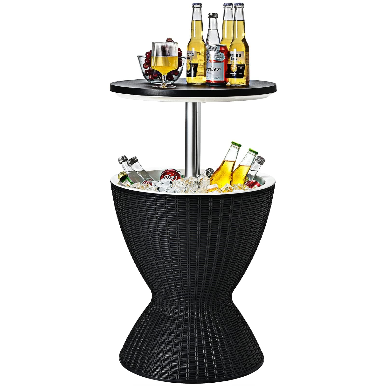 COSTWAY Ice Bucket Table, 30L Multifunctional Ice Beer Drinks Storage Holder with Height Adjustable Tabletop, Outdoor Garden Patio Deck Cool Bar for Camping Picnic Party (Black)