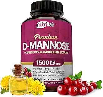 D-Mannose 120 Capsules, 1500mg - with Cranberry and Dandelion Extract - Natural Urinary Tract Health UTI Support - Best D Mannose Powder - Flush Impurities, Detox Body, for Women and Men