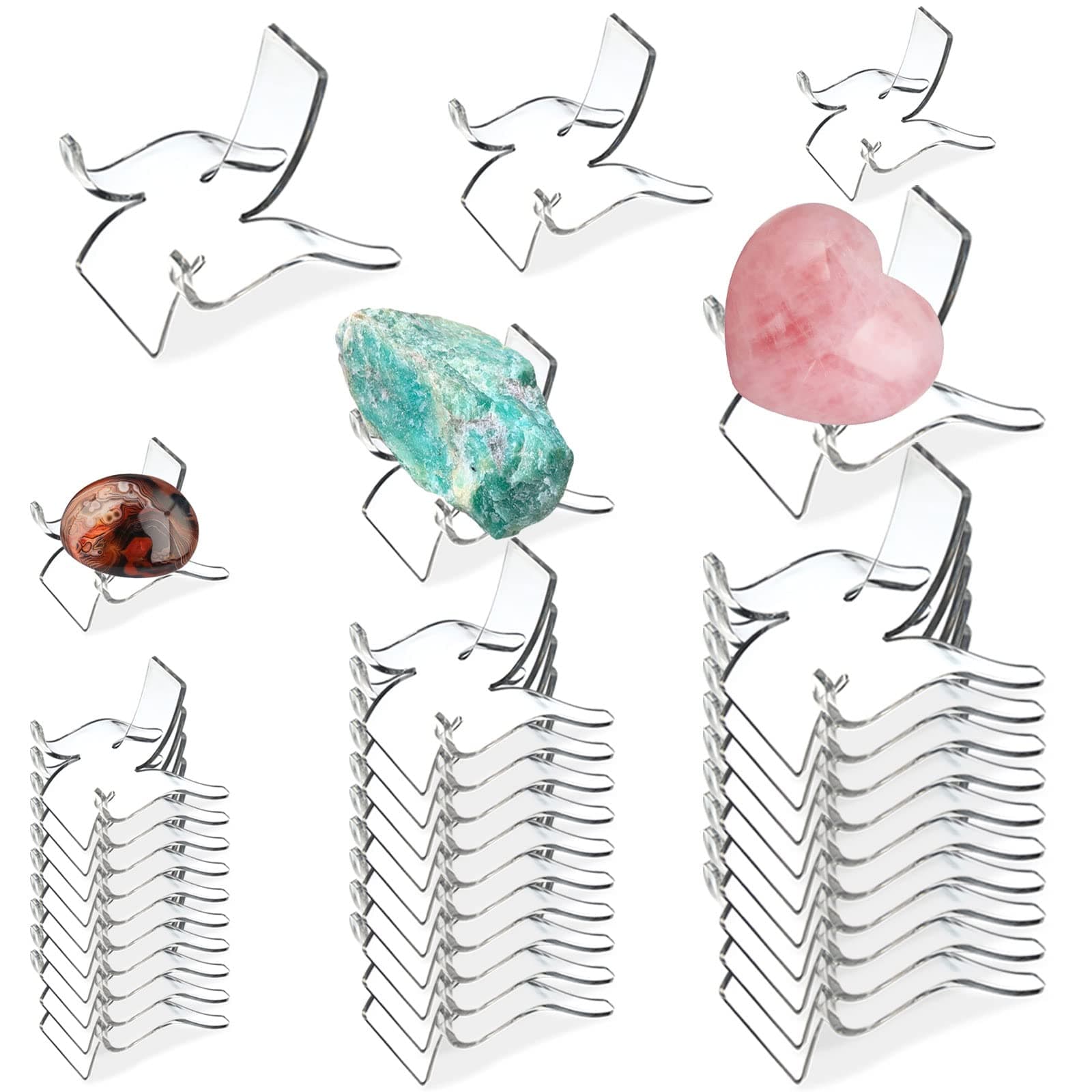 (36 PCS 3 Size Display Stand,Acrylic Rock Display Stands,Clear Display Easel Stands Pedestal for Crystal Geodes Rock Mineral Agate Fossil Coral Crystal/Gemstone Small Collectibles Display Stands