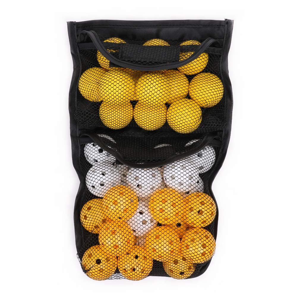 HOW TRUE 36 Pieces Practice Golf Balls, Soft Foam Golf Balls Bulk, Limited Flight Plastic Wiffle Sports Ball for Indoor or Outdoor Training, with Mesh Storage Bag (White, Yellow)