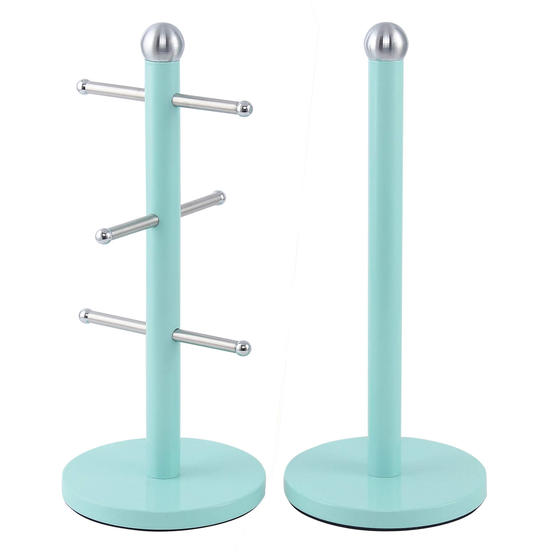 SQ Professional Dainty Mug Tree and Kitchen Roll Holder Stand Set (Seafoam)