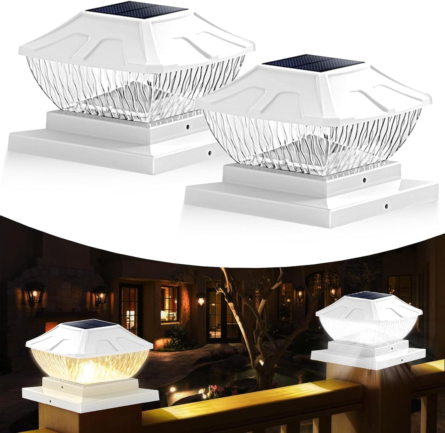 FOX & FERN Premium Solar Post Cap Lights | 2 Mode Bright Solar Post Lights | Waterproof Solar Powered Fence Post Cap Lights (Pack of 2)