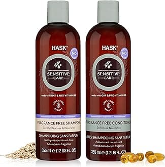 HASK SENSITIVE CARE Shampoo + Conditioner Set Fragrance Free, Vegan, Color Safe, Gluten-Free, Sulfate-Free, Paraben-Free, Cruelty-Free - 1 Shampoo and 1 Conditioner