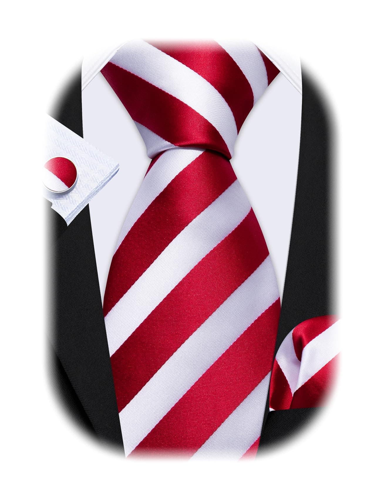 Barry.Wang Silk Tie Set for Men Red White Stripe
