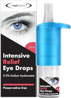 Intensive Dry Eye Drops - Preservative Free Eye Drops for Dry Eyes - Calms Itchy, Sore & Infected Eyes - Contact Lens Friendly - 0.3% Sodium Hyaluronate - 250 Drops per Bottle, 10ml