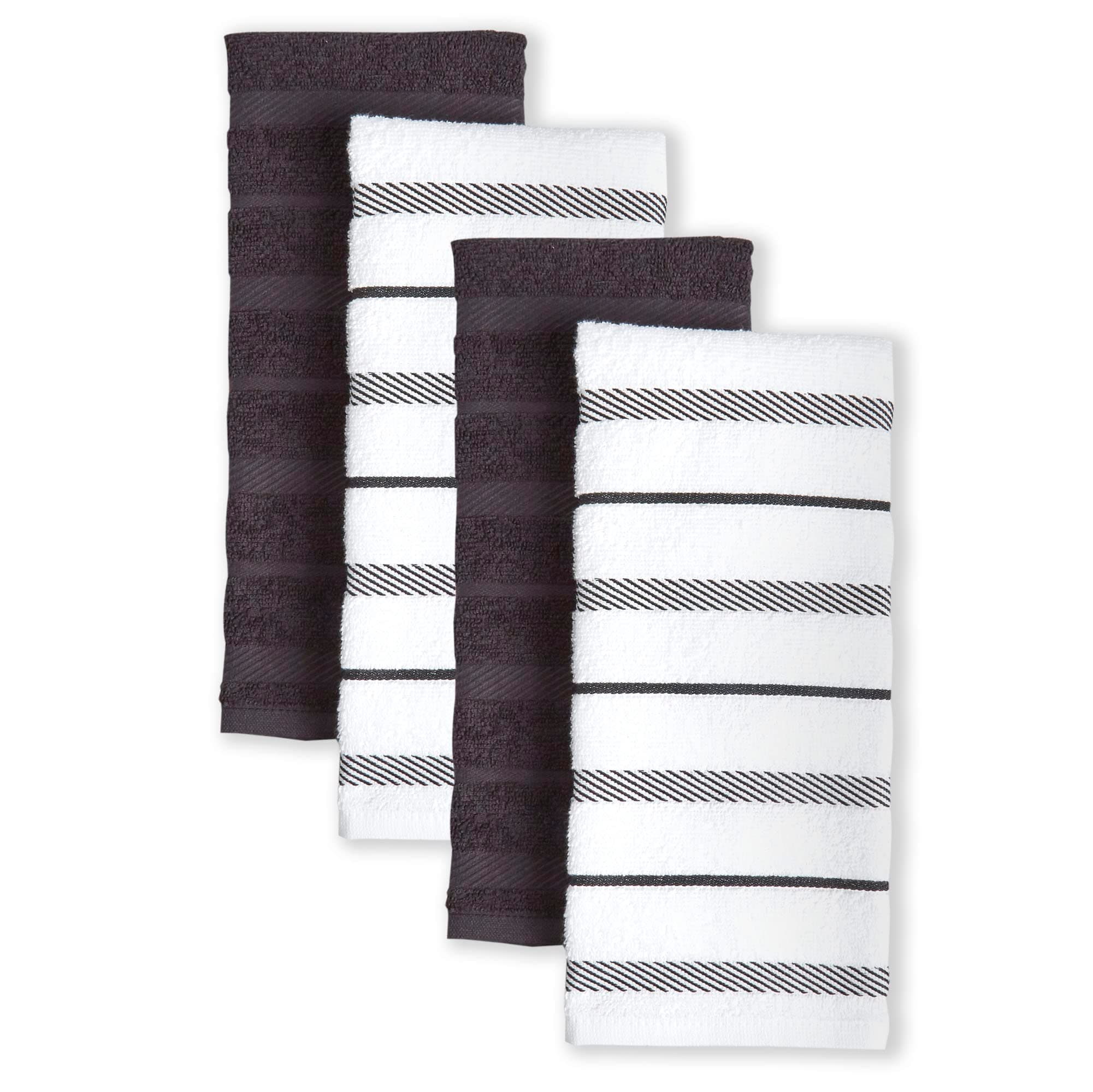 KitchenAid Albany Kitchen Towel 4-Pack Set, Matte Black/White, 16"x26"