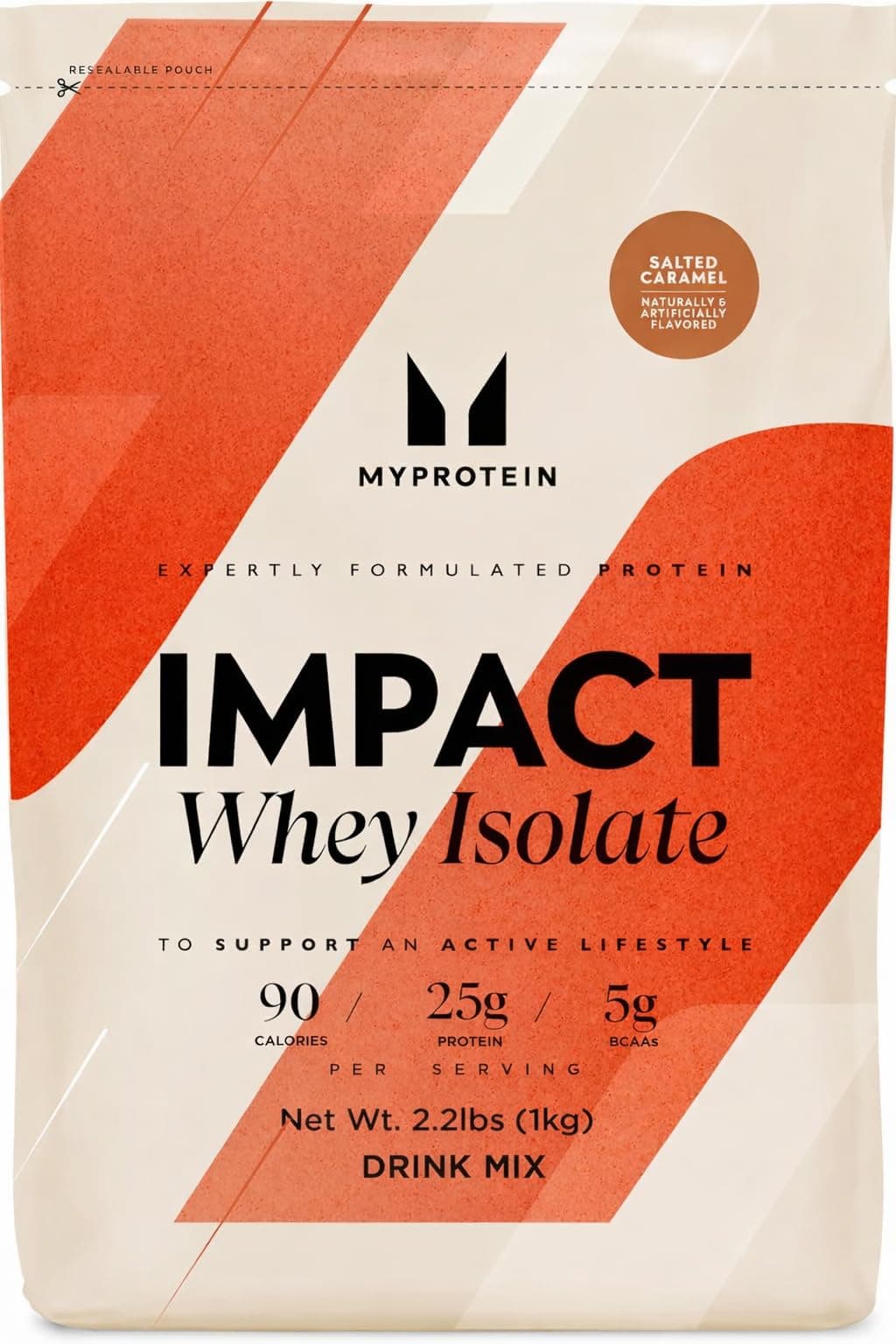 Myprotein Impact Whey Protein Isolate, 2.2 Lbs (40 Servings) Salted Caramel, 25g Protein & 6g BCAA Per Serving, Gluten-Free Shake for Muscle Strength & Recovery