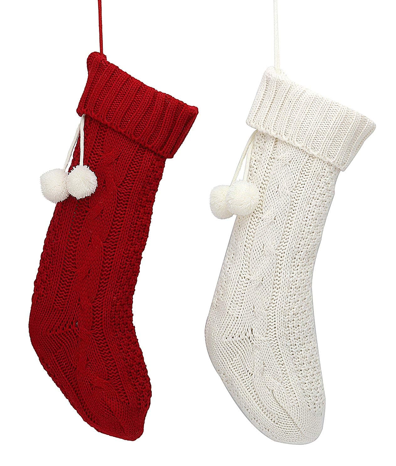 DIKOCO 2 Pack 21 inch Knitted Christmas Stocking with Bold Stripes Extra Large Holiday Décor (red and White)