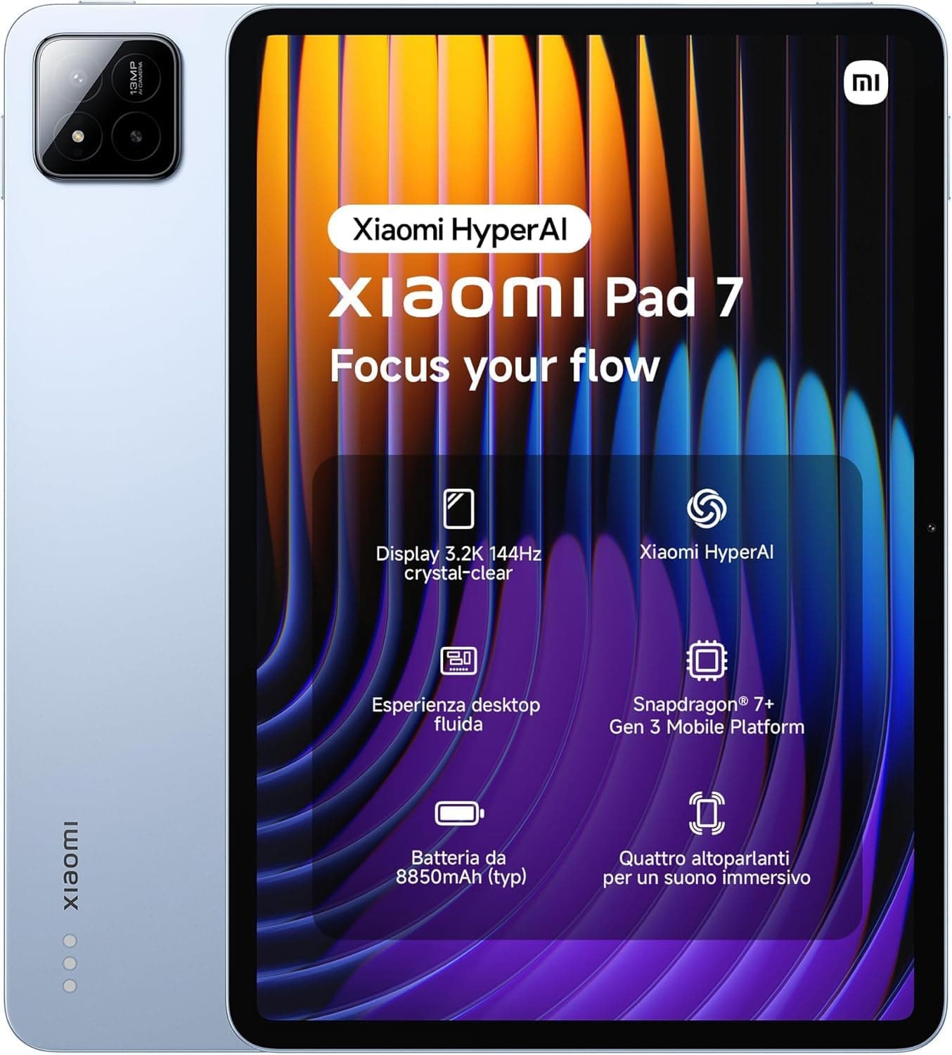 Pad 7 Ai WiFi Version Global (No Calls or Text) 11.2 inches 3.2K 144Hz 8850mAh Bluetooth 5.4 Four Speakers 13 Mp Model 2410CRP4CG (Blue, 256GB + 8GB)