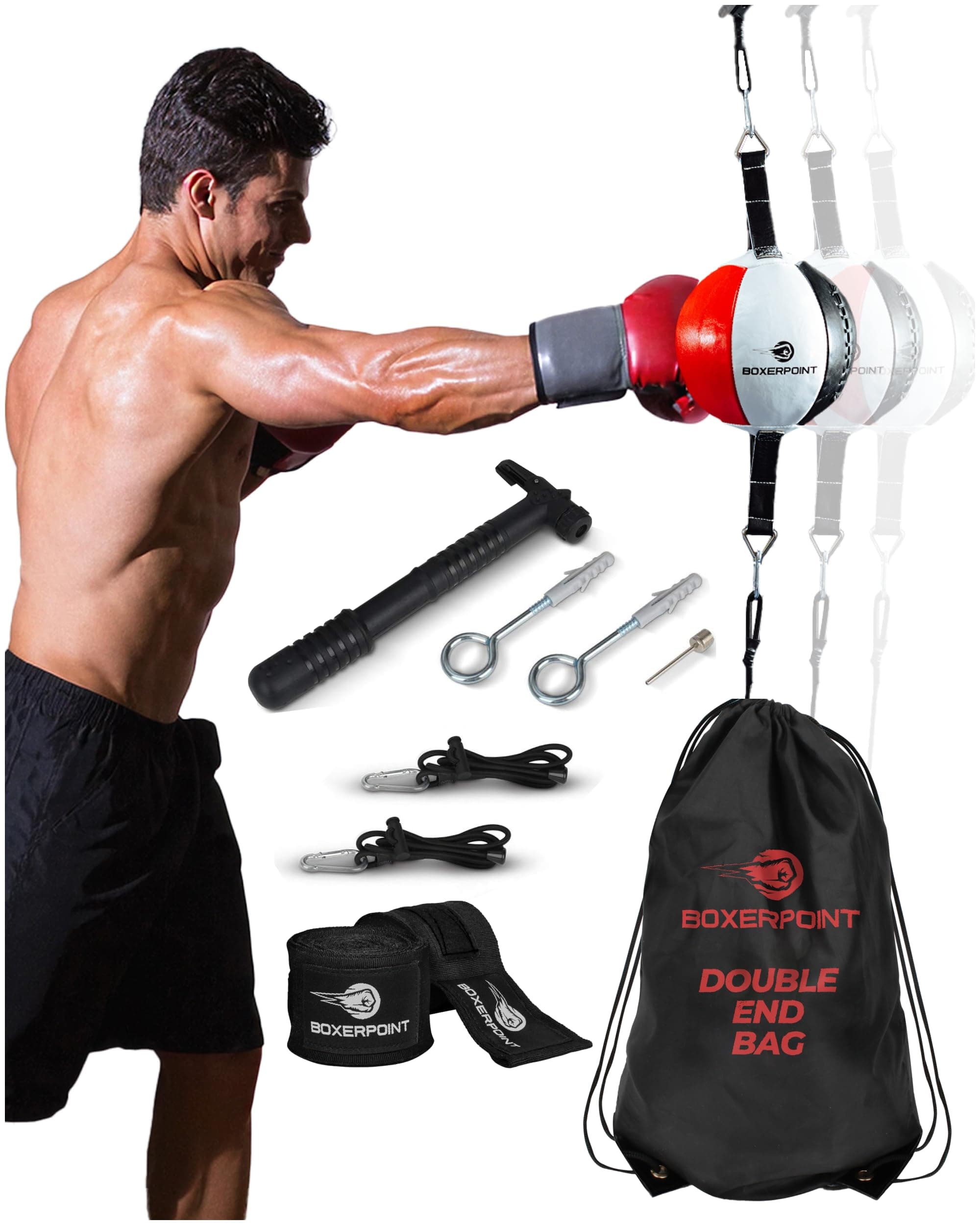 BOXERPOINT Mexican Double End Bag - Peanut Shaped Double-End Punching Bag for Boxing, MMA, Muay Thai and Karate. Speed Striking and Dodge Training Double-Ended Bag with Bungee Cord and Hanger