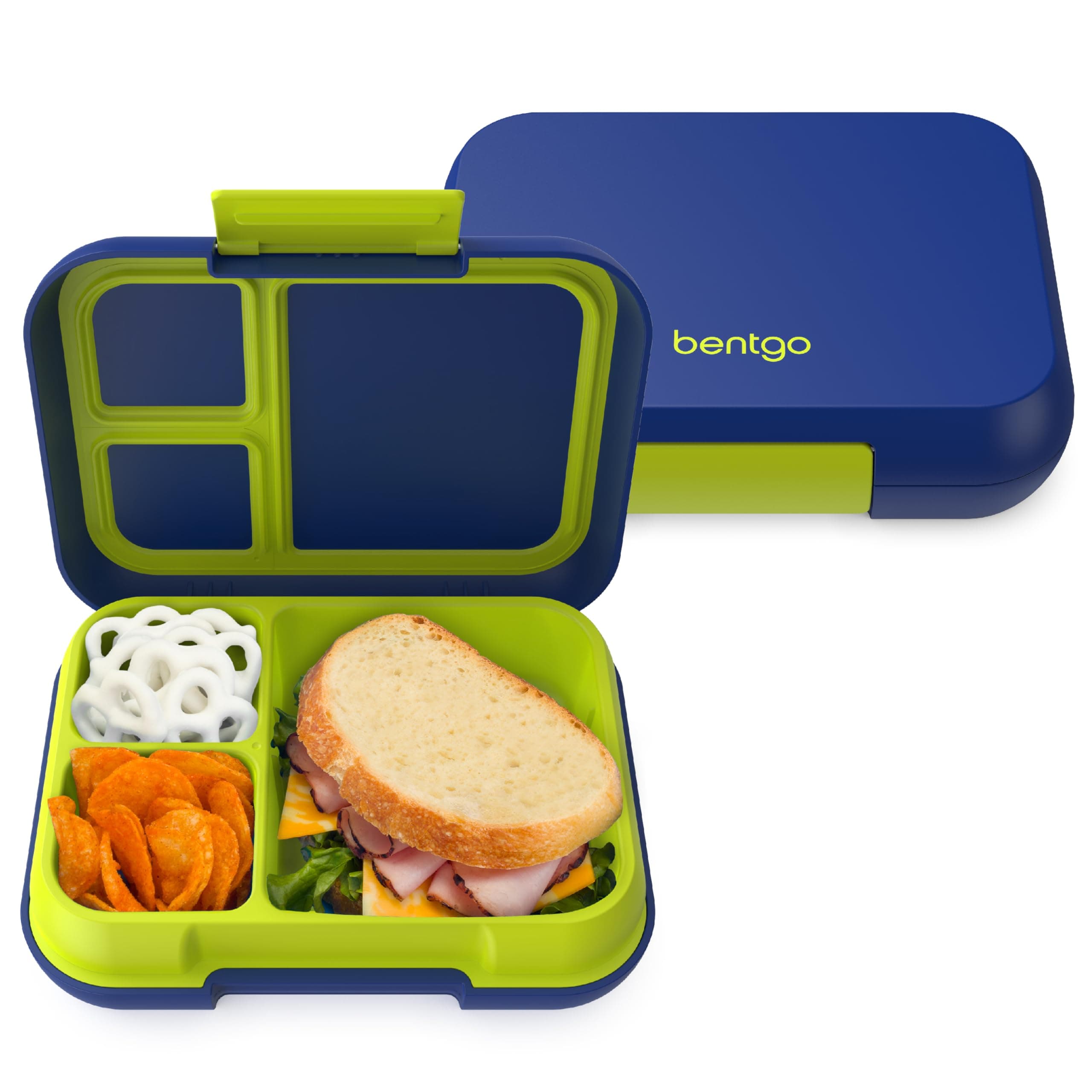 Pop - Leak-Proof Lunch Box & Removable Divider for Ages 8+ & Teens - Lunch Container Holds 5 Cups of Food; 3-4 Compartments; Microwave/Dishwasher Safe; 2 Year Warranty (Navy Blue/Chartreuse)