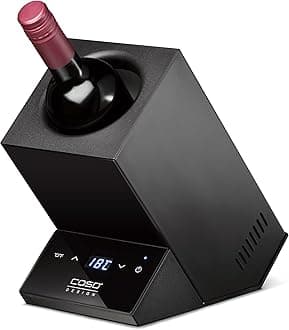 WineCase One Black - Design Wine Cooler for One Bottle, Temperature Range from 5-18°C, for Bottles up to 9 cm Diameter, Sensor Touch Operation, Black Stainless Steel Housing