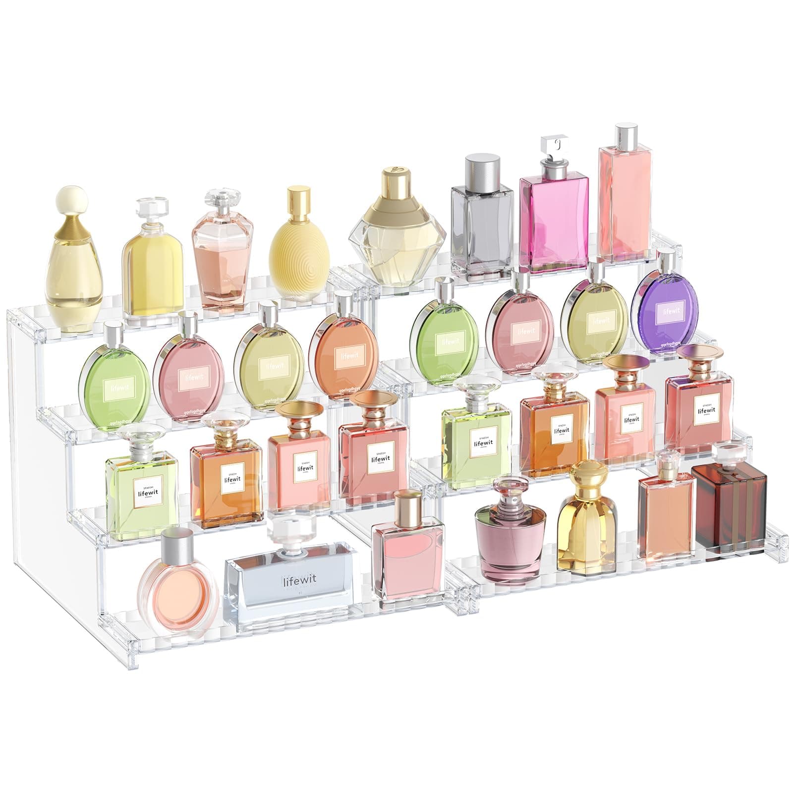 Lifewit Display Stand with Fences, Perfume Stand Organiser, Display Shelves for Fragrance,Cologne,Makeup,Cosmetics,Vanity,Dressing Table Storage, 2 Pack