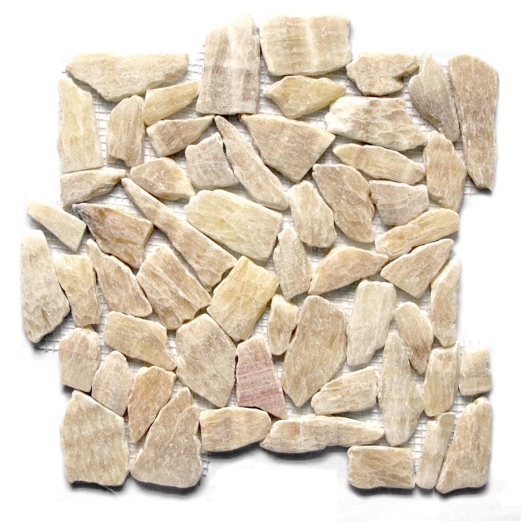 Interlocking Jade Stone Floor Tiles (1-Sheet) Kitchen, Bathroom, and Patio Flooring | Indoor and Outdoor Use | Natural Auburn Honey Onyx Stones | Quick and Easy Grout Installation