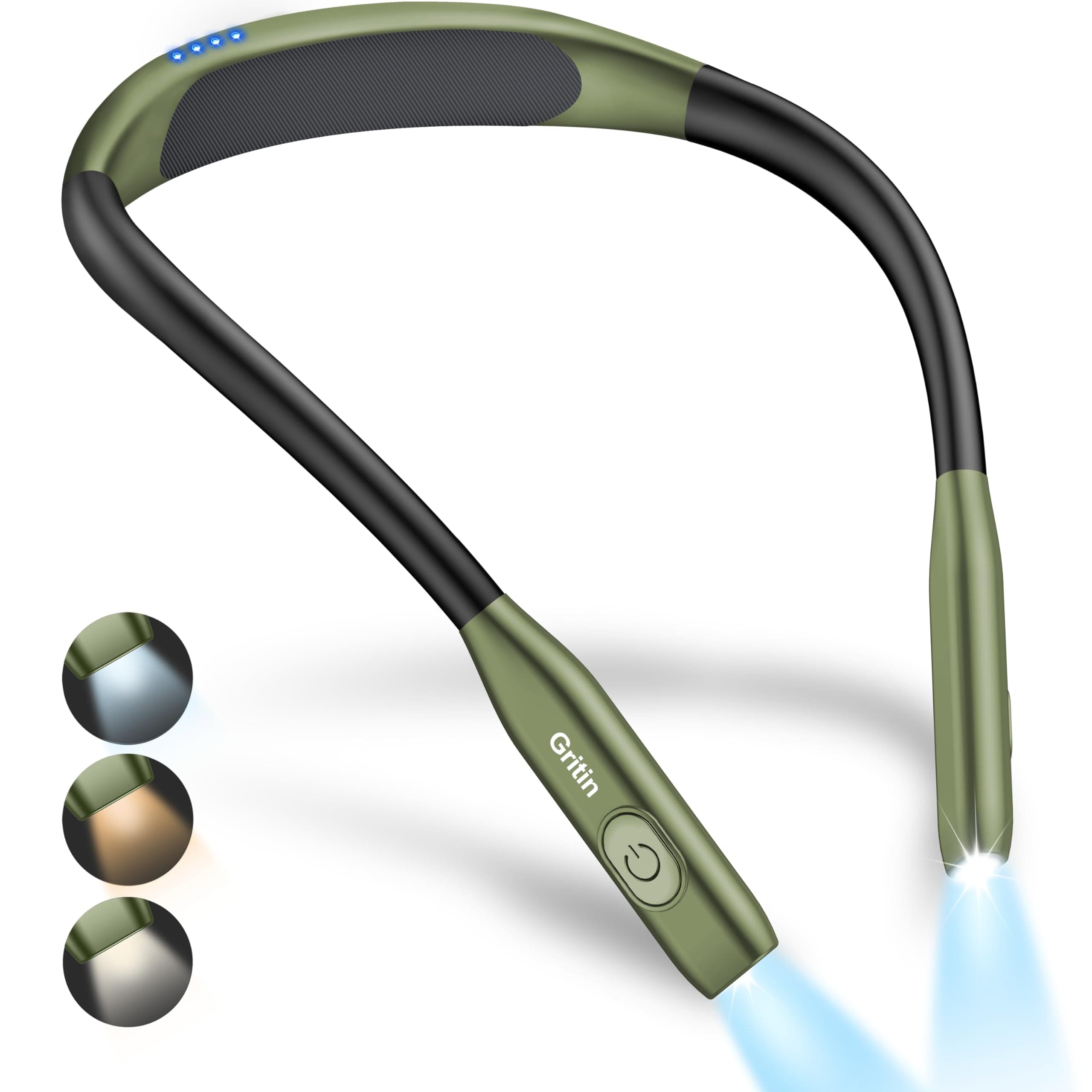 Gritin Neck Reading Light,Book Light for Reading in Bed-Eye Caring 3 Colors,Stepless Dimming Brightness,Bendable Arms,80+Hrs Runtime,Round Neck Design,Comfortable&Flexible for Reading-Intense Green