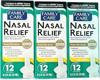 FamilyCare Nasal Relief Spray, Pump Mist, Anti-drip, Severe Congestion, (Oxymetazoline HCI) 12 Hours, 3 Pack