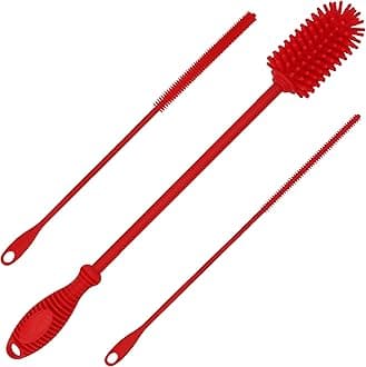 12.5" Silicone Bottle Brush & Straw Cleaner Brush Set | Water Bottle Cleaner for Hydro Flasks, Tumblers, Glassware, Vases and Narrow Neck Containers
