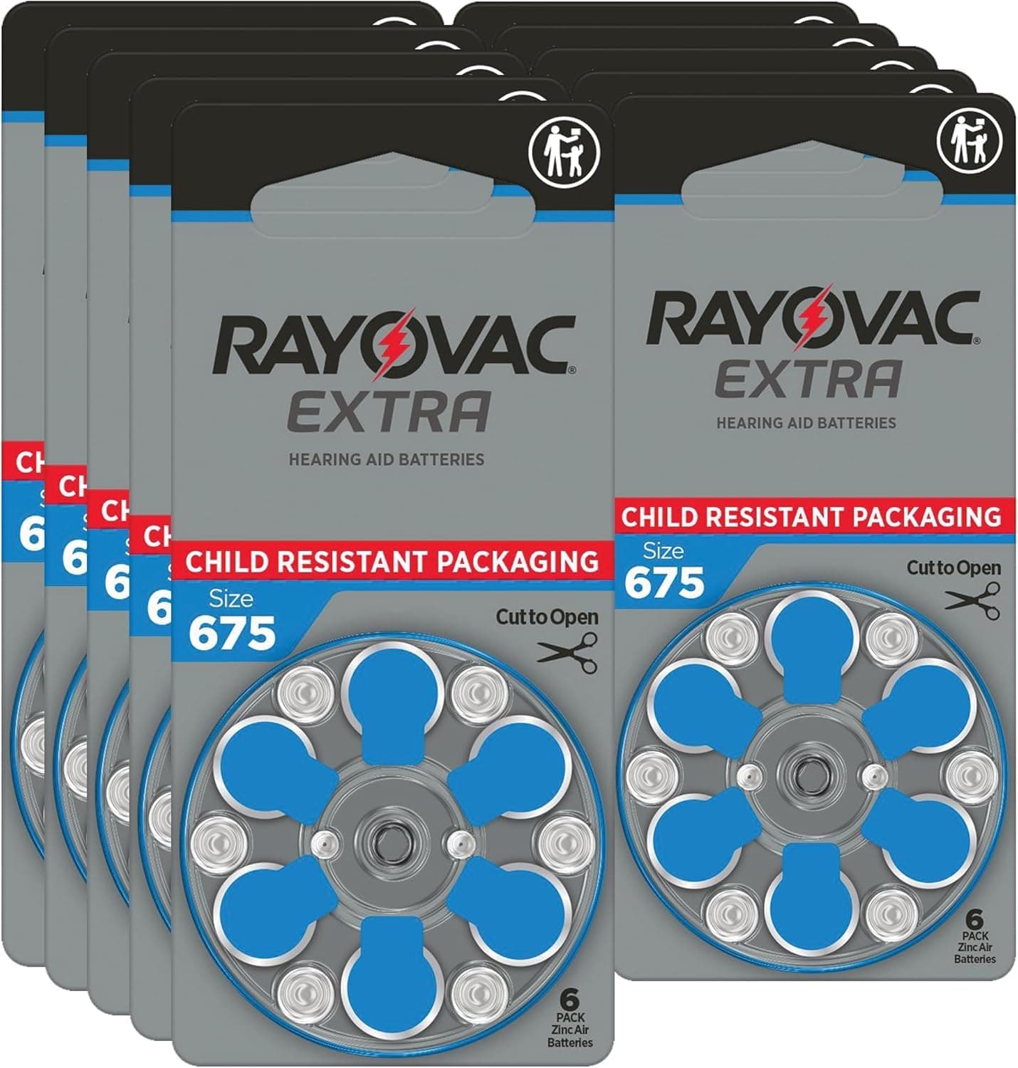 Extra Advanced Hearing Aid Batteries, Size 675, Blue Tab, PR44, Pack of 60