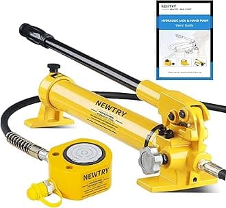 NEWTRY 100 ton Hydraulic Ram Jack + CP-700 Hydraulic Hand Pump Low Profile Porta Power Kit Single Section Mini Jack 0.78’’ Stroke Industrial Hydraulic Cylinder