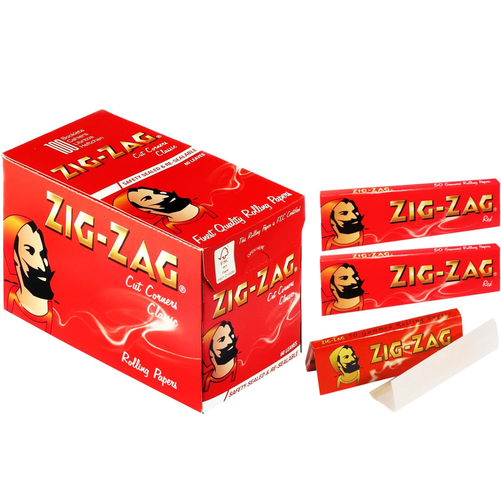 NTI 1200 x ZIG ZAG RED Standard Rizla ROLLING Papers Tobacco Cigarette Smoking Filter Tips UK FREE P&P