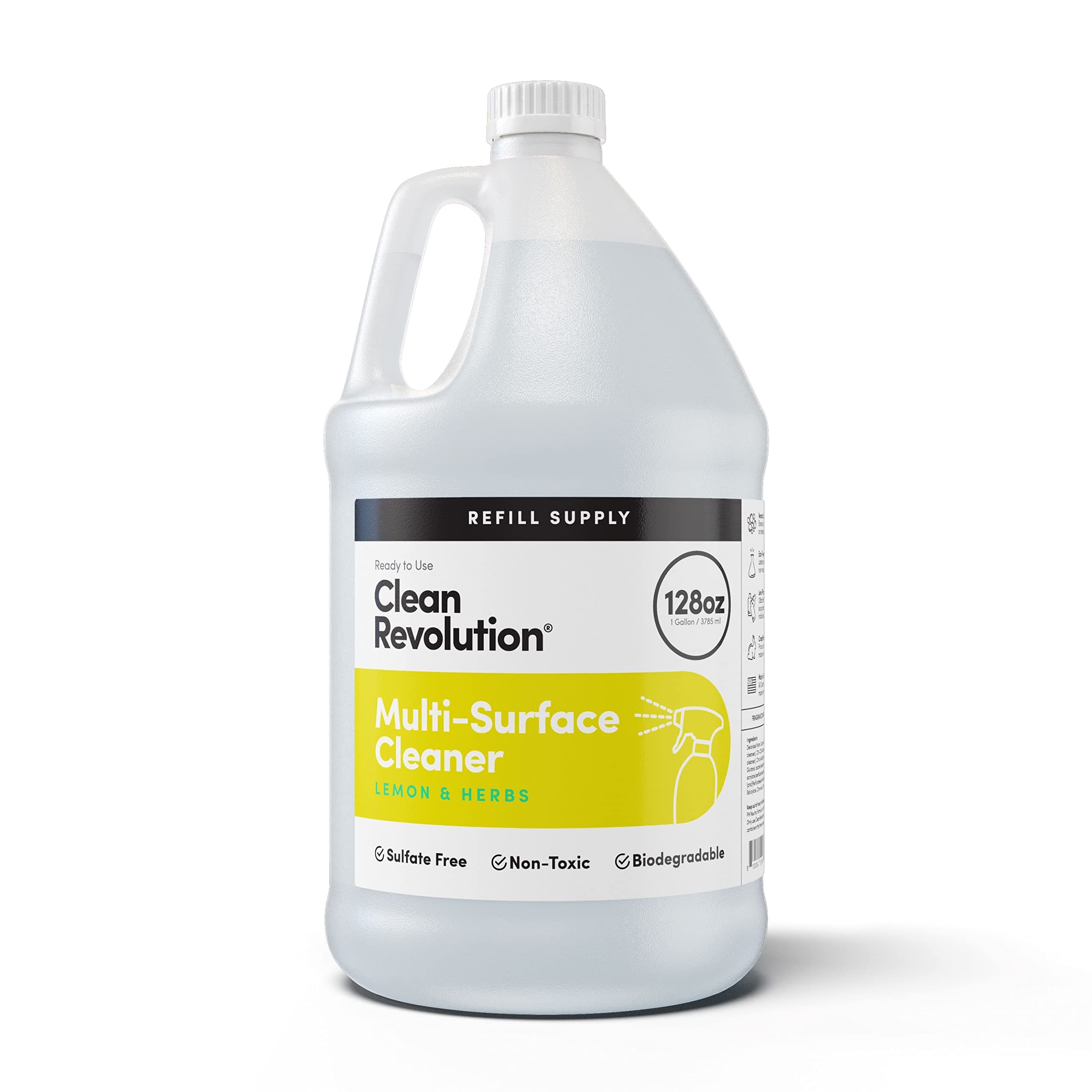 Multi Surface Cleaner Refill Supply, Non-Toxic, Eco-Friendly & Plant-Based, Ready to Use, Lemon & Herbs, 128 Fl Oz (1 Gallon)