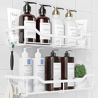 Kitsure Shower Caddy Large - Adhesive Shower Organizer, Stainless Steel Shower Shelf for Inside Shower, No Drill Bathroom Organizers and Storage, Home Decor Accessories, 2 Pack, White