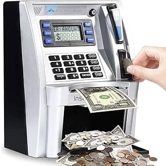 2025 Upgraded ATM Saving Piggy Bank for Real Money for Kids Adults Personal ATM Savings Bank Machine with Card, Password Login, Coin Recognition, Bill Feeder, Balance Calculator, Electronic Safe Box