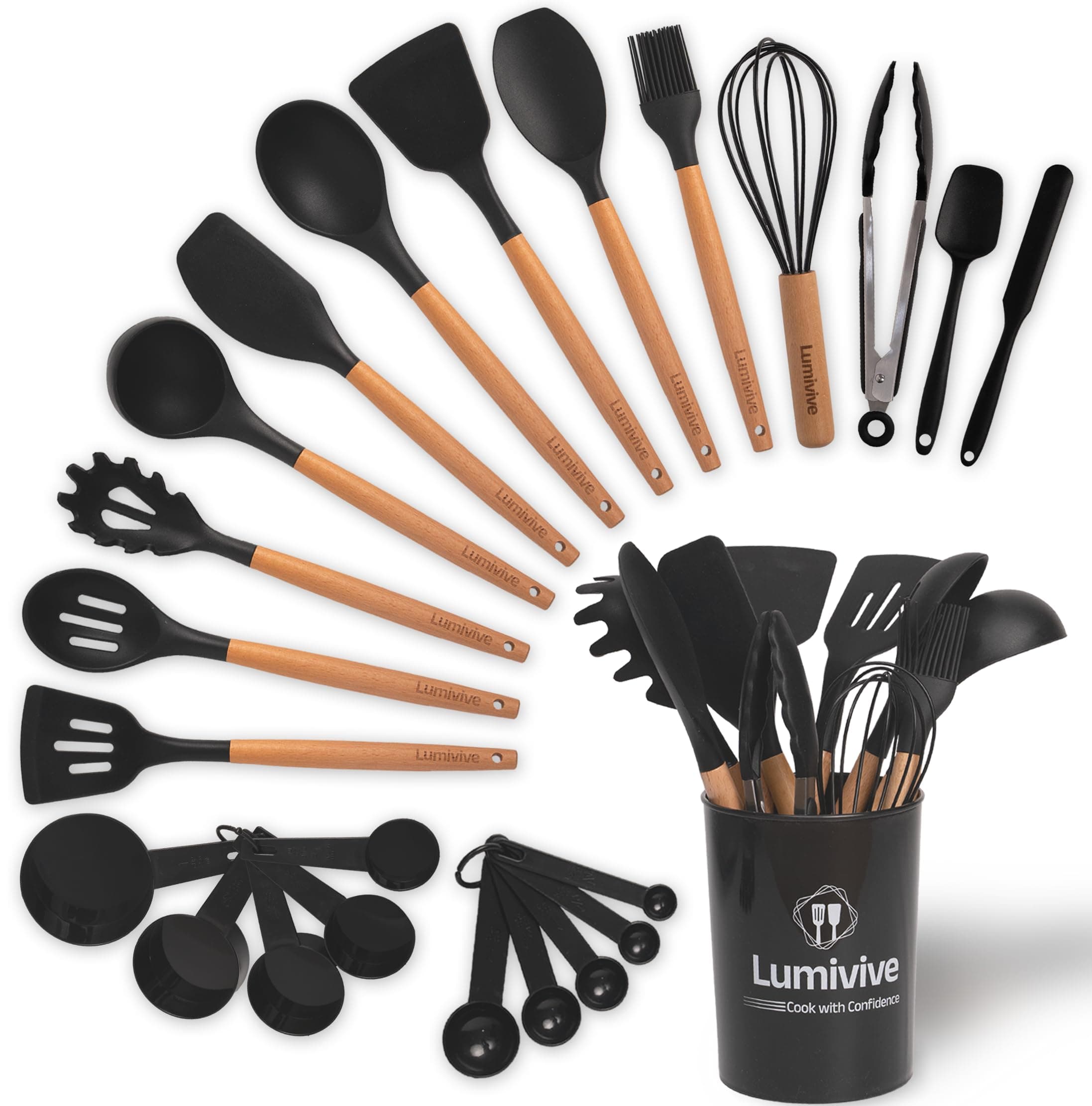 Kitchen Utensils Set– Food-Grade Silicone -Elevate Culinary Experience w 24-Piece Premium Cooking Utensils Set-Hanging Loops for Storage Silicone Kitchen Utensils Set(Avoid Abrasive for Wash)